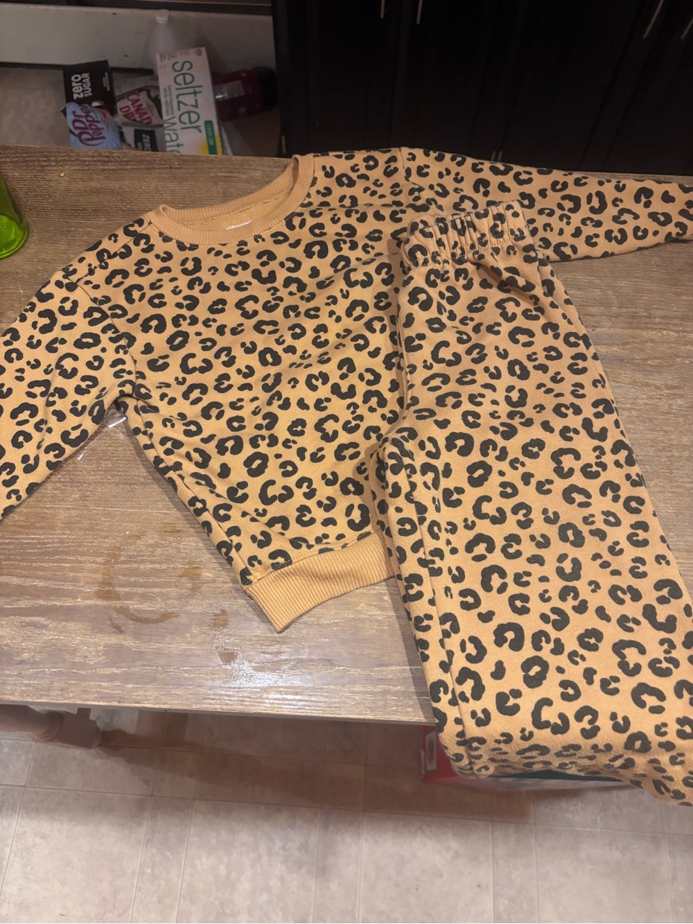 Kids Leopard Print Sweatsuit- Tan